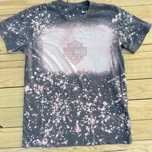 Custom bleached screen printed Harley Davidson T-shirt